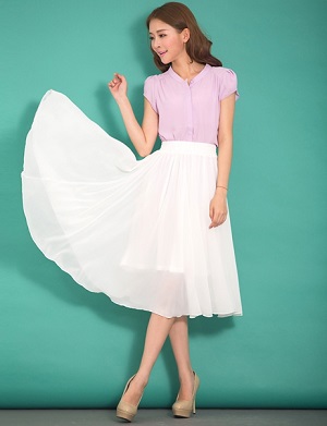 夏季显瘦长款雪纺半身裙搭配什么更好看？